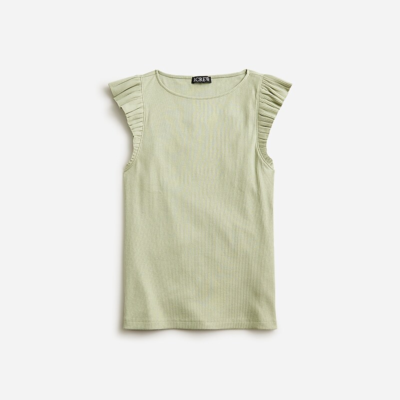 J.Crew Vintage rib ruffle boatneck tank top Pale Surplus USA | 15ITXLDMU