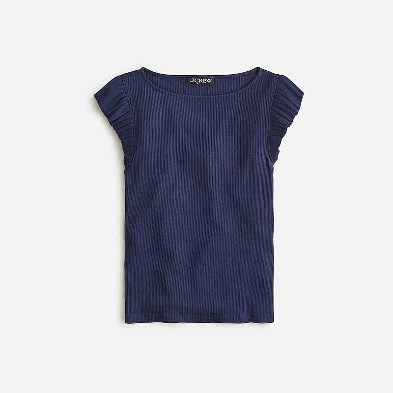 J.Crew Vintage rib ruffle boatneck tank top Navy Online | 08MYTNQGV