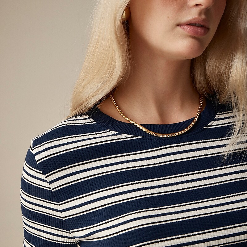 J.Crew Vintage rib shrunken T-shirt with contrast trim Leo Stripe Evening Ivor Clearance | 35IHNJGVF