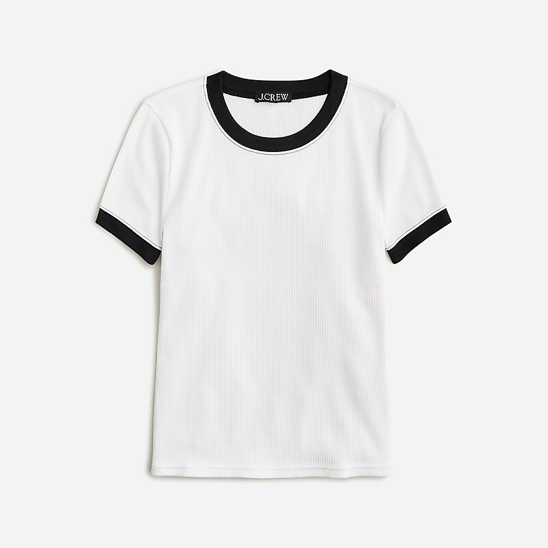 J.Crew Vintage rib shrunken T-shirt with contrast trim White Ground Black Tipp Clearance | 36RVDOZQC