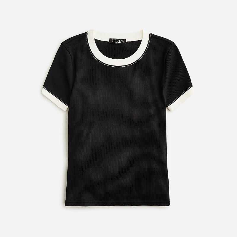 J.Crew Vintage rib shrunken T-shirt with contrast trim Black Ground Ivory Tip Sale | 29UBQNGJX