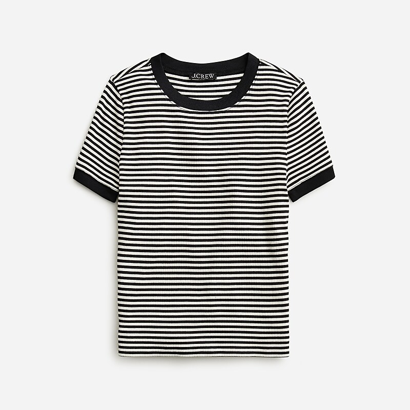 J.Crew Vintage rib shrunken T-shirt with contrast trim Jade Stripe Black Natur Factory Promo | 67VJYBDNP