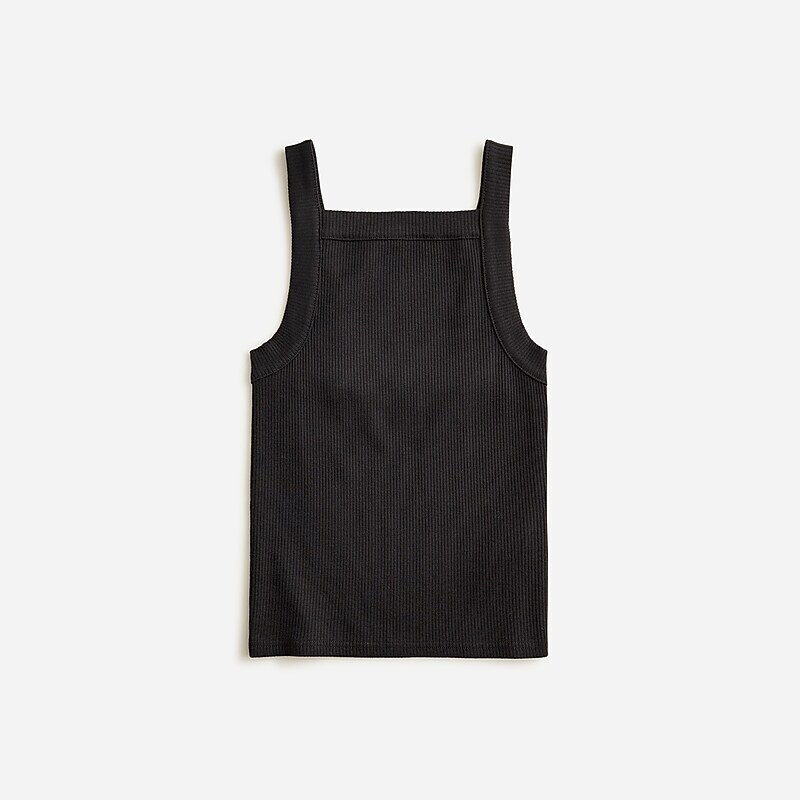 J.Crew Vintage rib wide-strap tank top Black Clearance | 37OQHRFEW