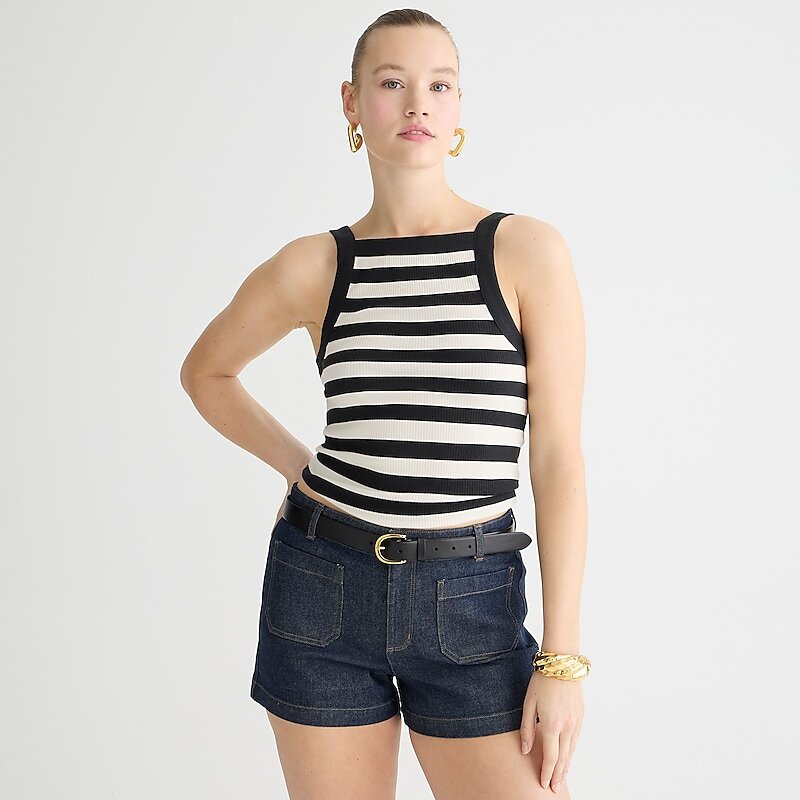 J.Crew Vintage rib wide-strap tank top Montauk Stripe Black Na Factory Promo | 61ILFEHSX