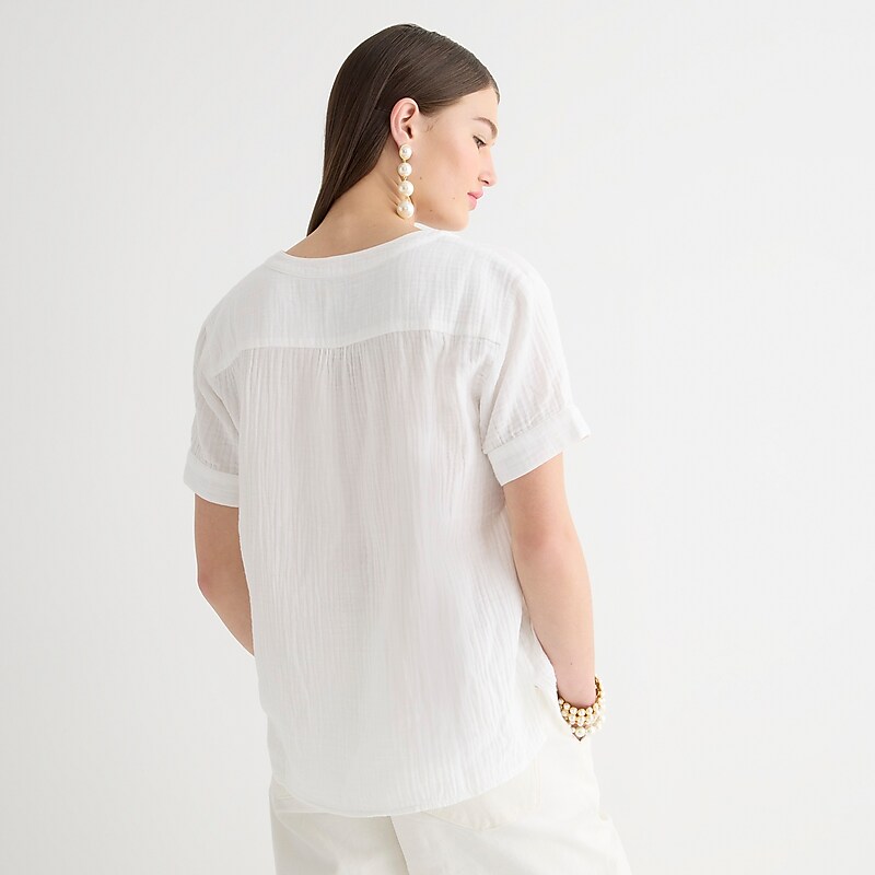 J.Crew V-neck double-gauze popover White Online | 01SOBDAFU