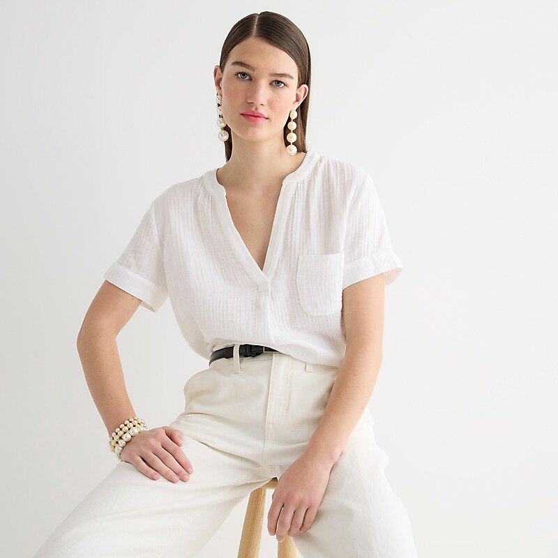 J.Crew V-neck double-gauze popover White Online | 01SOBDAFU