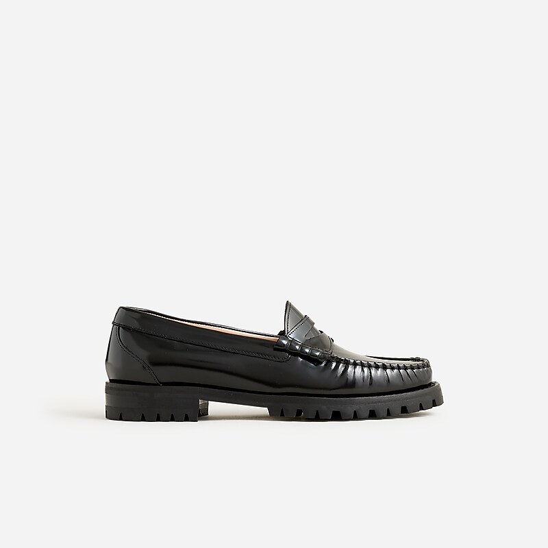 J.Crew Winona lug-sole penny loafers in suede Black Factory Promo | 61IJNPYDE