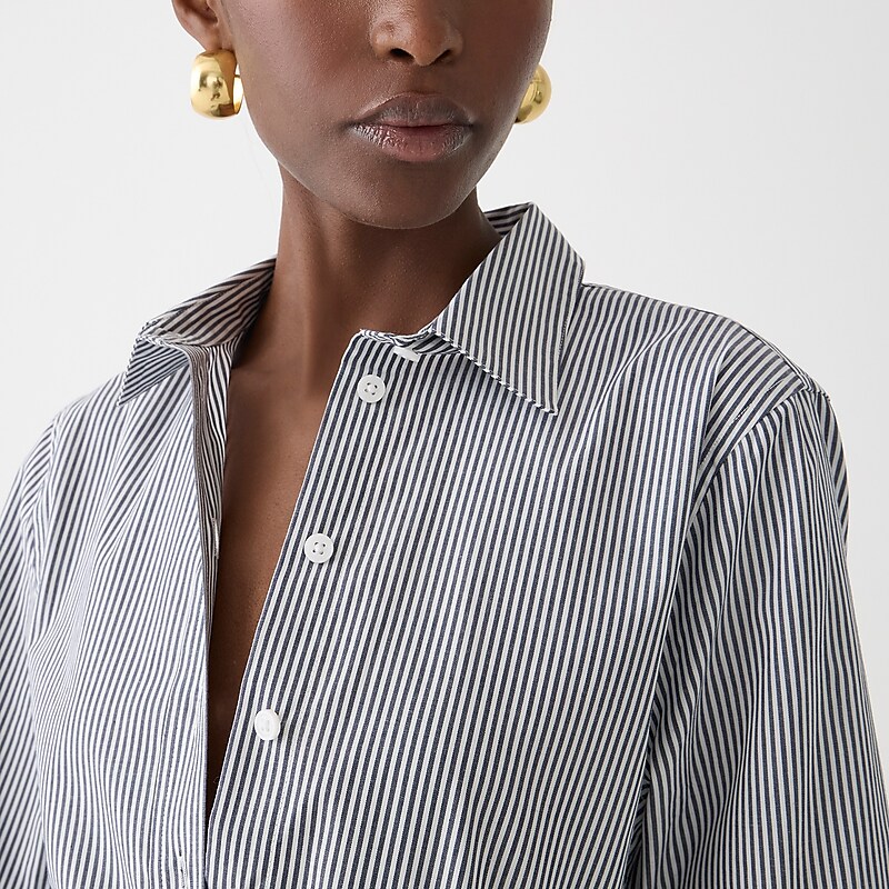 J.Crew Wren slim shirt in striped stretch cotton poplin blend Navy Stripe Factory Promo | 68QCDGIRA