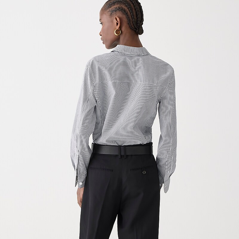 J.Crew Wren slim shirt in striped stretch cotton poplin blend Navy Stripe Factory Promo | 68QCDGIRA
